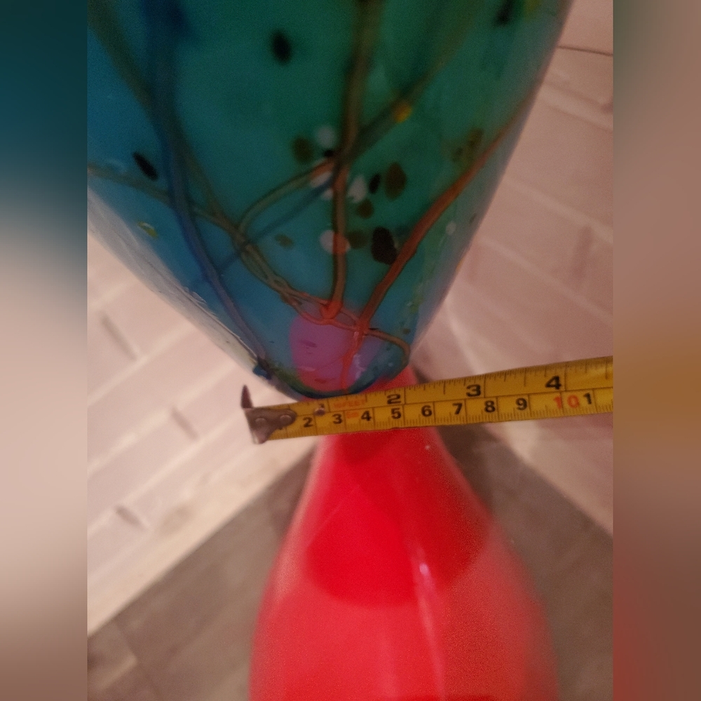 Postmodern Vintage 90s hand blow Studio Art Glass aque blue abstract vase - Picture 12 of 16